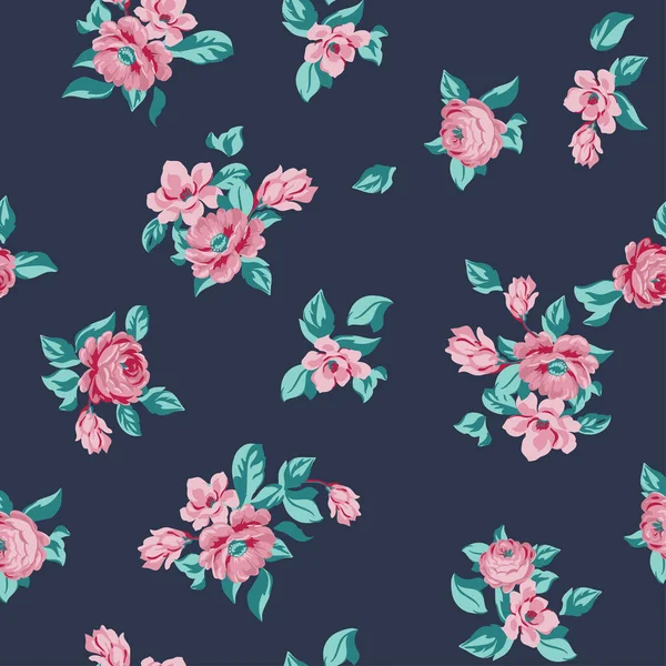 ピンクの花のシームレスなパターンでダークバックグランド — ストックベクタ