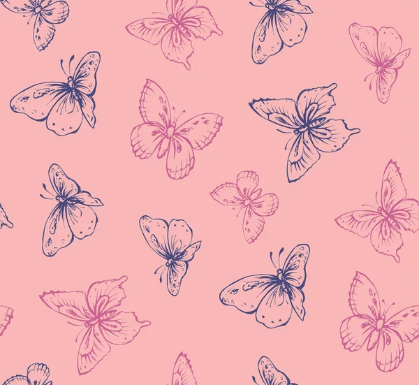 Colorful Doodle Butterfly Seamless Pola - Stok Vektor