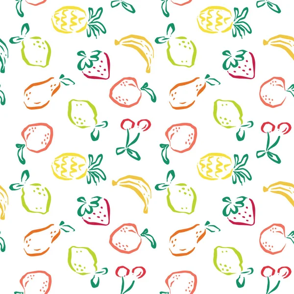 Colorful Fruits Drawing Repeat Print Nahtloser Patternvektor — Stockvektor