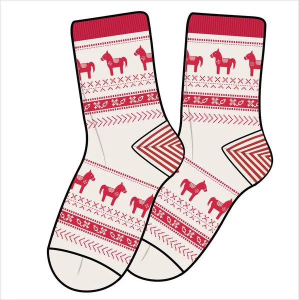 Trendy Winter Pair Socks Snowflakes Vettore Stampa Animale Llama — Vettoriale Stock