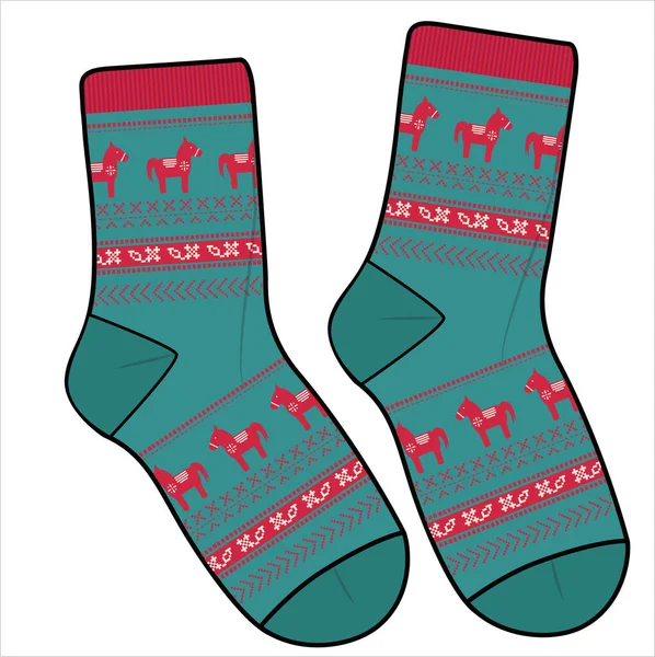 Trendy Winter Pair Socks Snowflakes Llama Vecteur Imprimé Animal — Image vectorielle