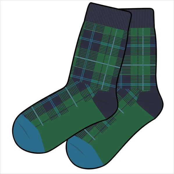 Trendy Pair Socks Con Patterna Tartana File Vettore Editabile — Vettoriale Stock