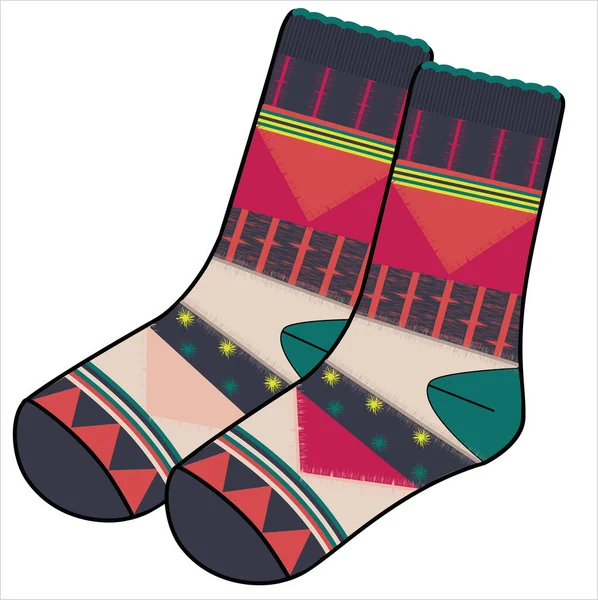 Trendy Pair Socks Color Block Editable Vector File — Vetor de Stock