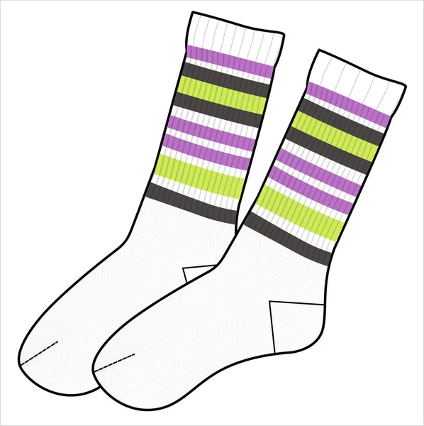 Calf Length Woolen Striper Socks Pair Editable Vector File — Vetor de Stock