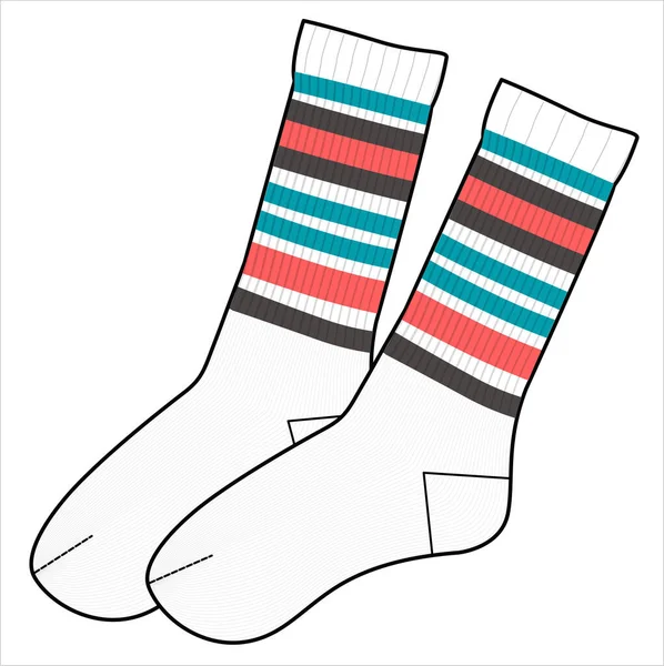 Calf Length Woolen Striper Socks Pair Editable Vector File —  Vetores de Stock