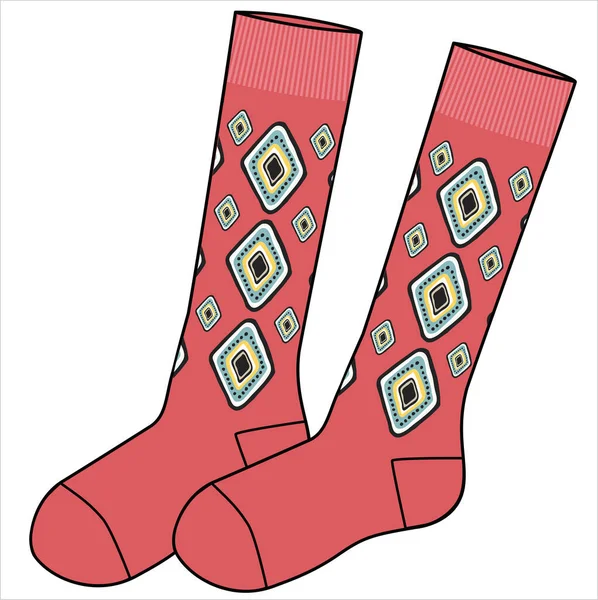 Calf Length Aztec Pattern Socks Pair Editable Vector File — Vetor de Stock