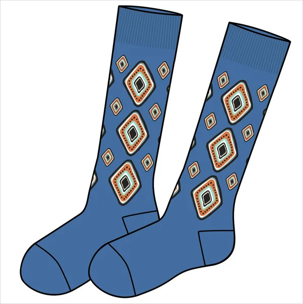 Calf Length Aztec Pattern Socks Pair Editable Vector File — Archivo Imágenes Vectoriales