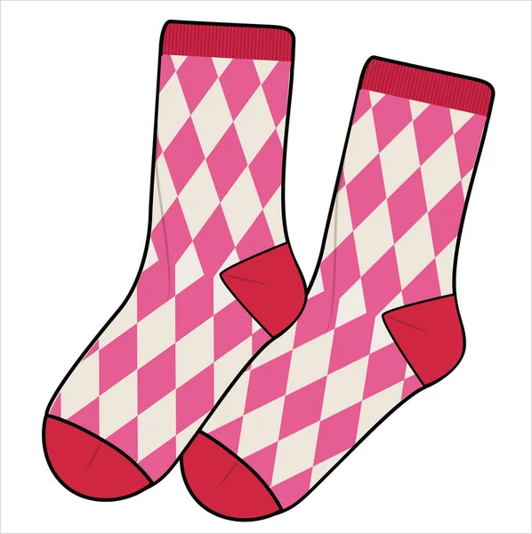 Ankle Length Argyle Pattern Socks Pair Editable Vector File —  Vetores de Stock