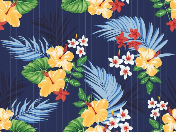 Tropical Hibiscus และ Palm Seamless — ภาพเวกเตอร์สต็อก