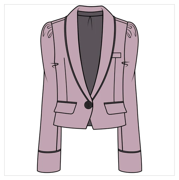Shawl Collar Crop Body Contrast Tipppping Pink Blazer Para Mujeres — Vector de stock