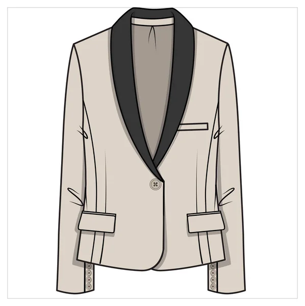 可编程序Vector文件中妇女企业佩戴的Slim Fit Contrast Shawl Collar Single Breasted Blazer — 图库矢量图片