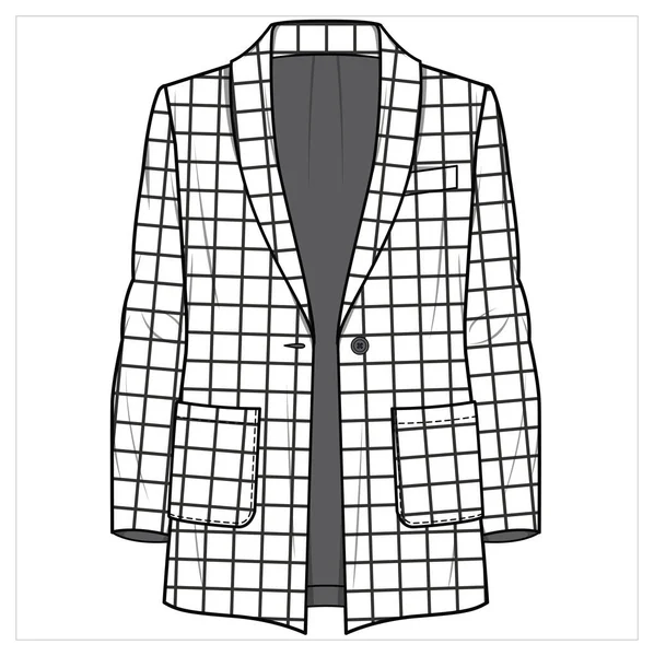 Relax Fit Shawl Collar Long Line Single Breasted Monochrome Check — Wektor stockowy