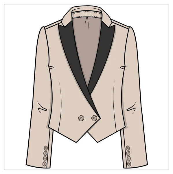 具有V型剪切机的Tuxedo Hemline Contrast Notch Collar Blazer — 图库矢量图片
