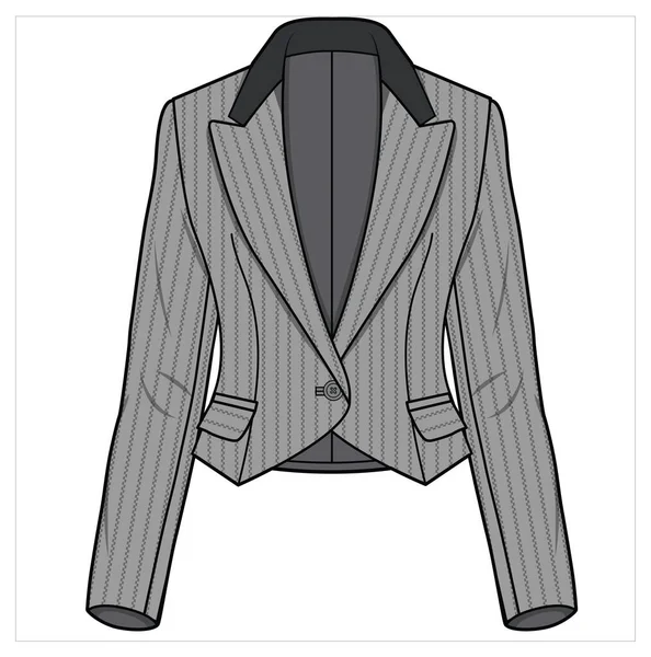 Cropped Tuxedo Contrast Notch Collar Gray Stripe Blazer Women Corporate — 图库矢量图片