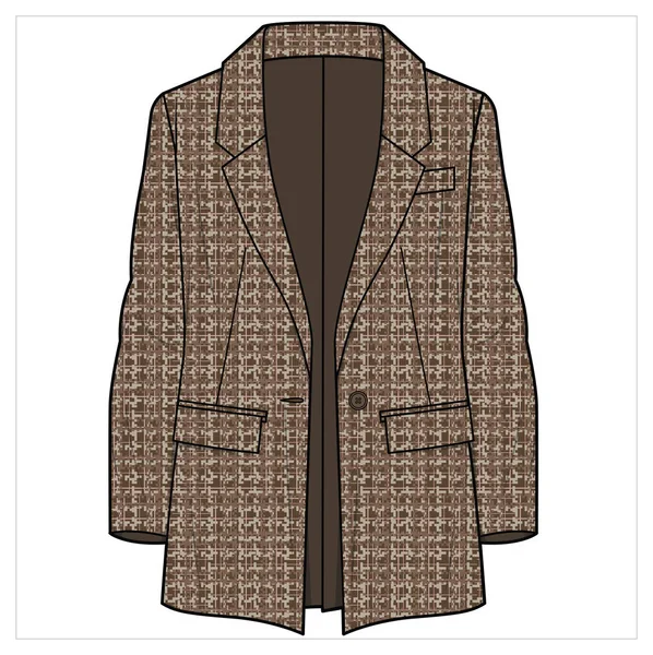 Relax Fit Notch Collar Long Único Breasted Tweed Blazer Women — Vetor de Stock