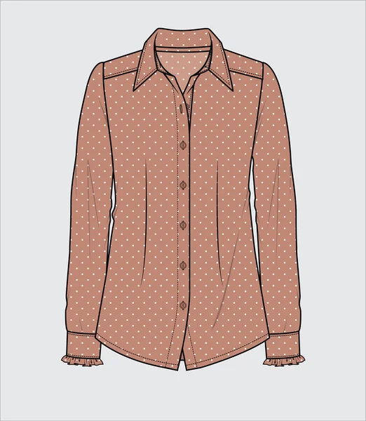 Ženské Shirt Polka Dot Frills Women Office Wear Editable Vector — Stockový vektor