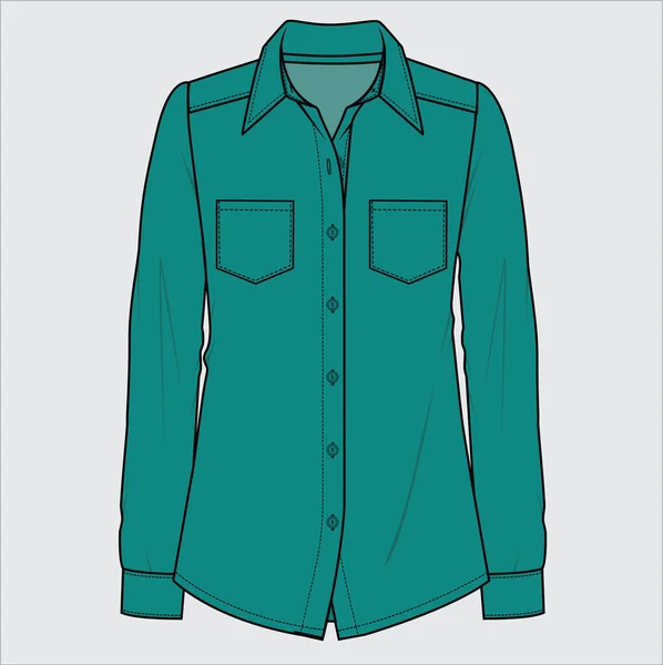 Woven Shirt Patch Pocket Women Office Wear Editable Vector File — стоковий вектор