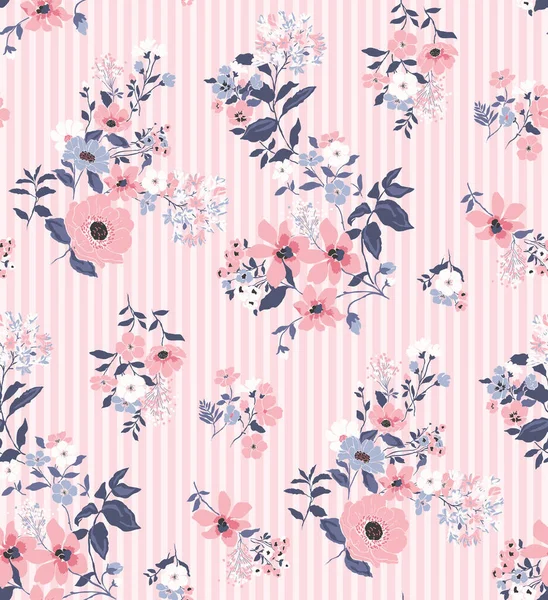 Filles Florales Sans Couche Striper Pattern — Image vectorielle