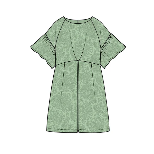 編集可能なベクターにフロントの織られたドレスで充填されたラグランスリーブ — ストックベクタ