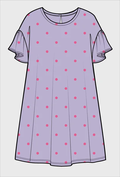 Drop Shoulder Frill Sleeves Polka Dot Knit Dress Dla Dziewcząt — Wektor stockowy
