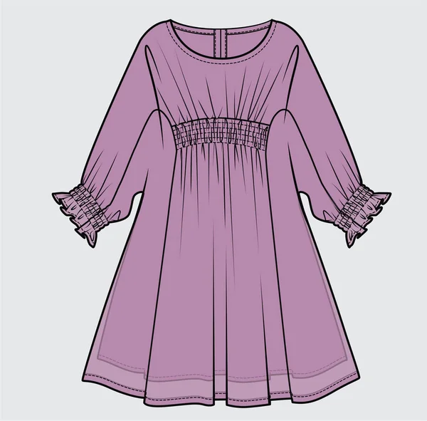 Smocking Dress Chiffon Fabric Dla Kobiet Dziewcząt Teen Edycji Vector — Wektor stockowy