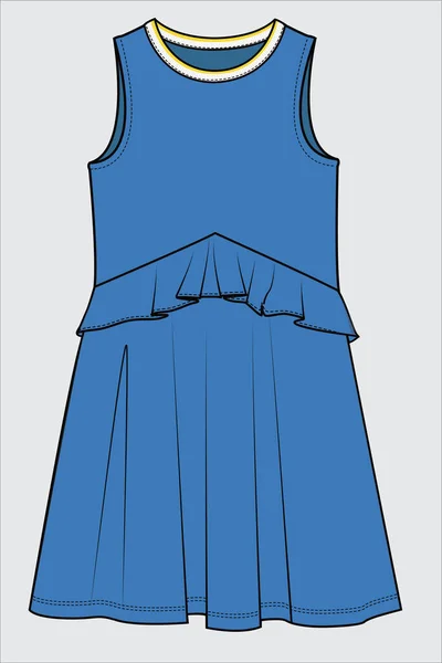 Sporty Sleevless Dress Met Tijdelijke Neckline Detail Voor Tieners Kid — Stockvector