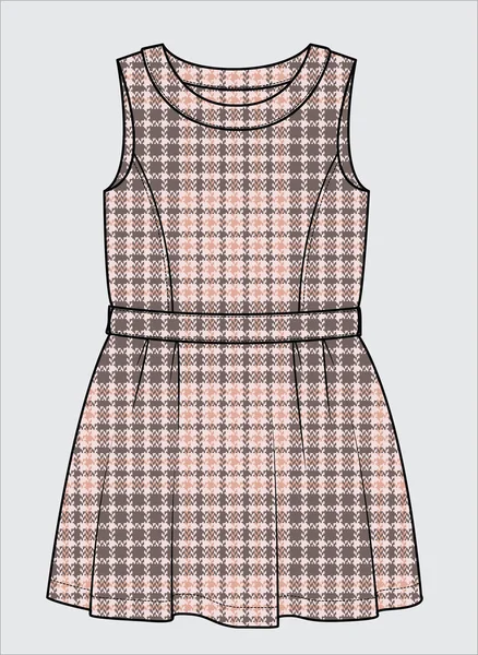 Tartan Sleeveless Empire Cut Dress Box Pleat Kid Girls Teen — Image vectorielle