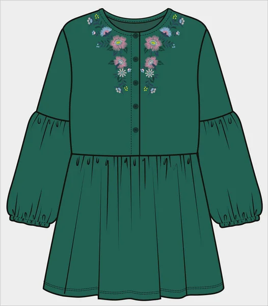 Thread Roidery Design Velour Knit Dress Girls Editable Vector File — Image vectorielle
