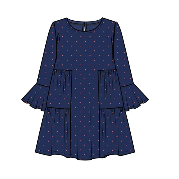 Polka Dot Woven Kleid Für Mädchen — Stockvektor