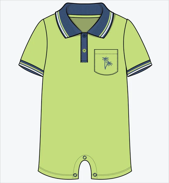 Bodysuit Contrast Polo Collar Tipping Detail Baby Boys Toddler Boys — Stock Vector