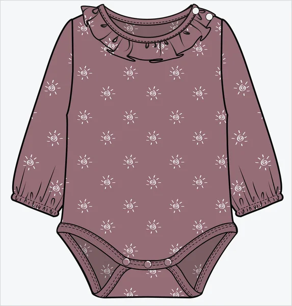 編集可能なベクトルファイルの赤ちゃんの女の子と幼児の女の子のための長い袖のフリルネックラインの一つ — ストックベクタ