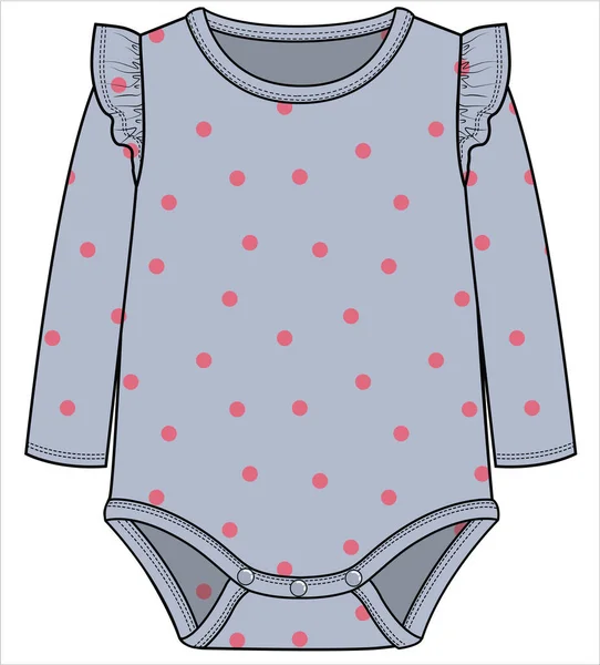 Long Sleeves Friled Neck Line Polka Dot Bodysuit Dla Dzieci — Wektor stockowy