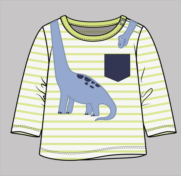 Cute Doodle Dino Graphic Long Sleeve Tees Toddler Boys Baby — Stockový vektor