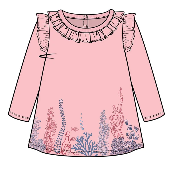 Long Sleeves Water Graphic Toddler Girl Baby Girl Set Editable — Stock Vector