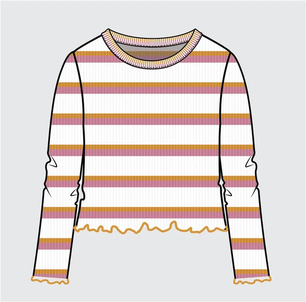 Ribbed Stripe Crop Top Υψηλη Γραμμη Λεττουκων Για Δια Κοριτσια — Διανυσματικό Αρχείο