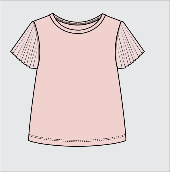 Perma Pleat Sleeves Knit Top Teen Girls Kid Girls Editable — Stock Vector