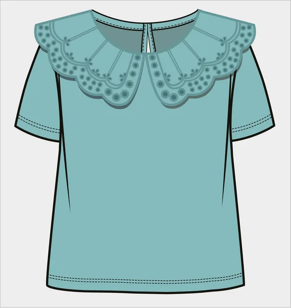 Embroidered Peter Pan Collar Knit Top Kids Teen Girls Vector — Stockový vektor