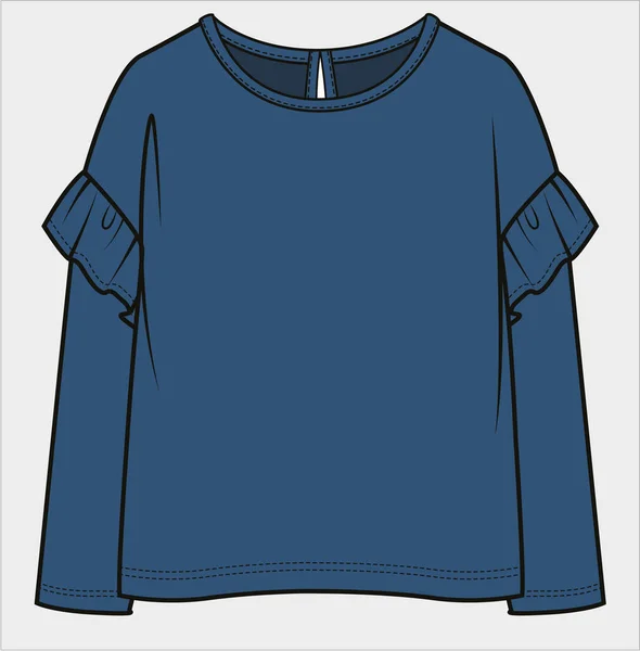 Drop Shoulder Frilled Knit Top Para Niñas Niñas Ineditables Vector — Archivo Imágenes Vectoriales