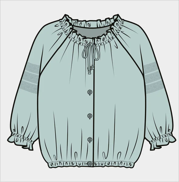 Raglan Sleeves Front Tie Blouse Kid Girls Teen Girls Editator — 图库矢量图片