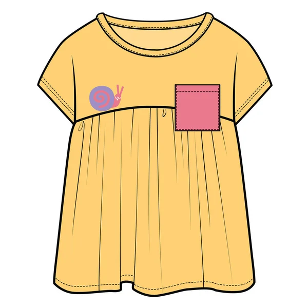 Снэйл Эмбройдери Knit Top Wth Contrast Pocket Kid Girls Teen — стоковый вектор