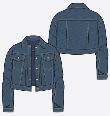 Düzenlenebilir vektör dosyasında kadınlar ve genç kızlar için kırpılmış kot ceket