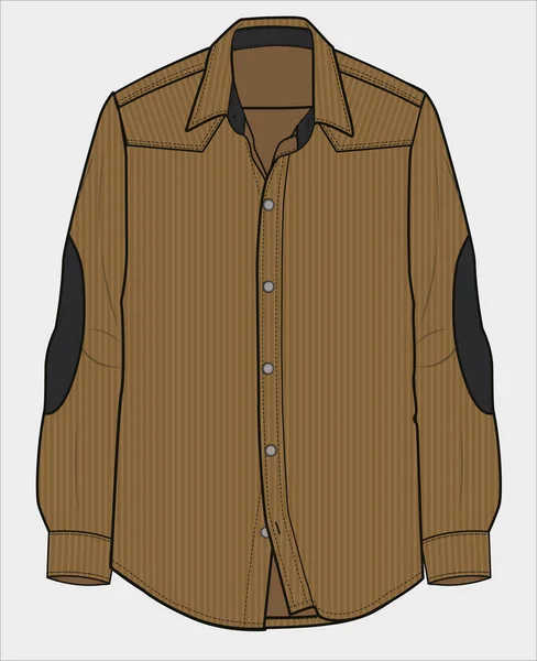 Western Yoke Elbow Patch Men Teen Boys Corduroy Shirt Editable — Stock Vector