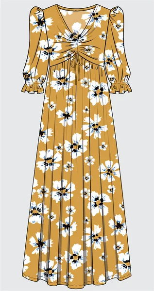 Vestido Floral Para Mujeres Niñas Adolescentes Archivo Vectorial Editable — Archivo Imágenes Vectoriales