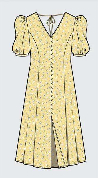 編集可能なベクトルファイルの女性と十代の女の子のための黄色のドレス — ストックベクタ