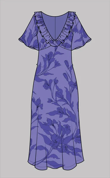 Robe Florale Bleue Pour Les Femmes Les Adolescentes Dans Fichier — Image vectorielle