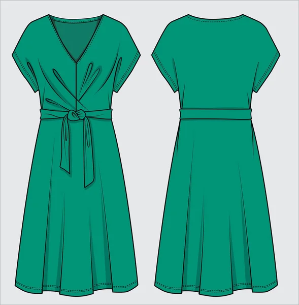Zielona Sukienka Dla Kobiet Nastolatek Edytowalnym Pliku Wektorowym — Wektor stockowy