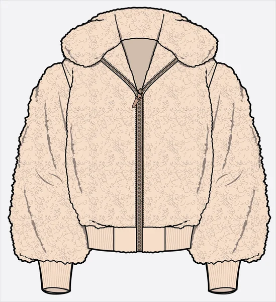 Shearling Winter High Neck Jacket Women Girls Editable Vector File — Stock Vector