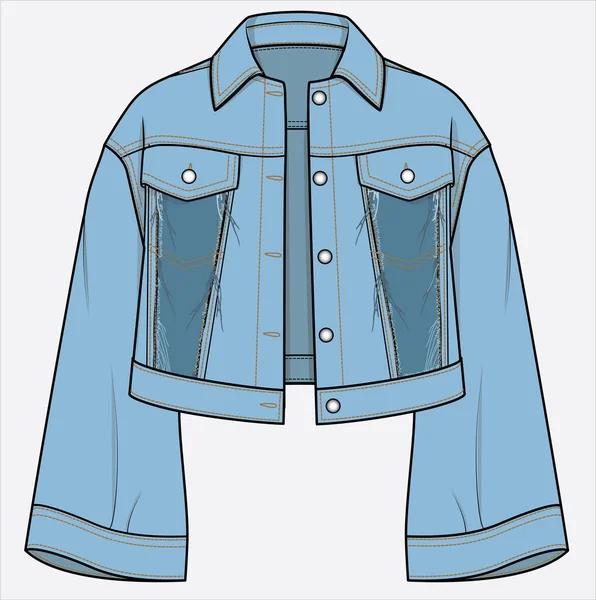 stock vector cropped denim jacket for women and teen girls in editable vector file