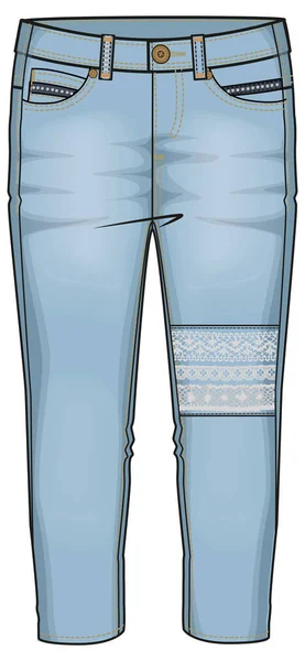 女用斜纹棉布牛仔裤素描 矢量服装模板设计 — 图库矢量图片