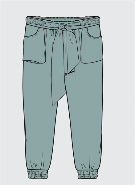 Kız Pantolonu Çizimi Vektör Giysi Şablonu Tasarımı — Stok Vektör